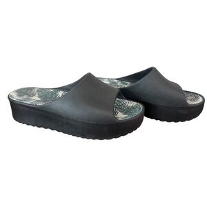 Baretraps Womens Black Platform Slide Sandals Tropical Palm Print Insole Size 10